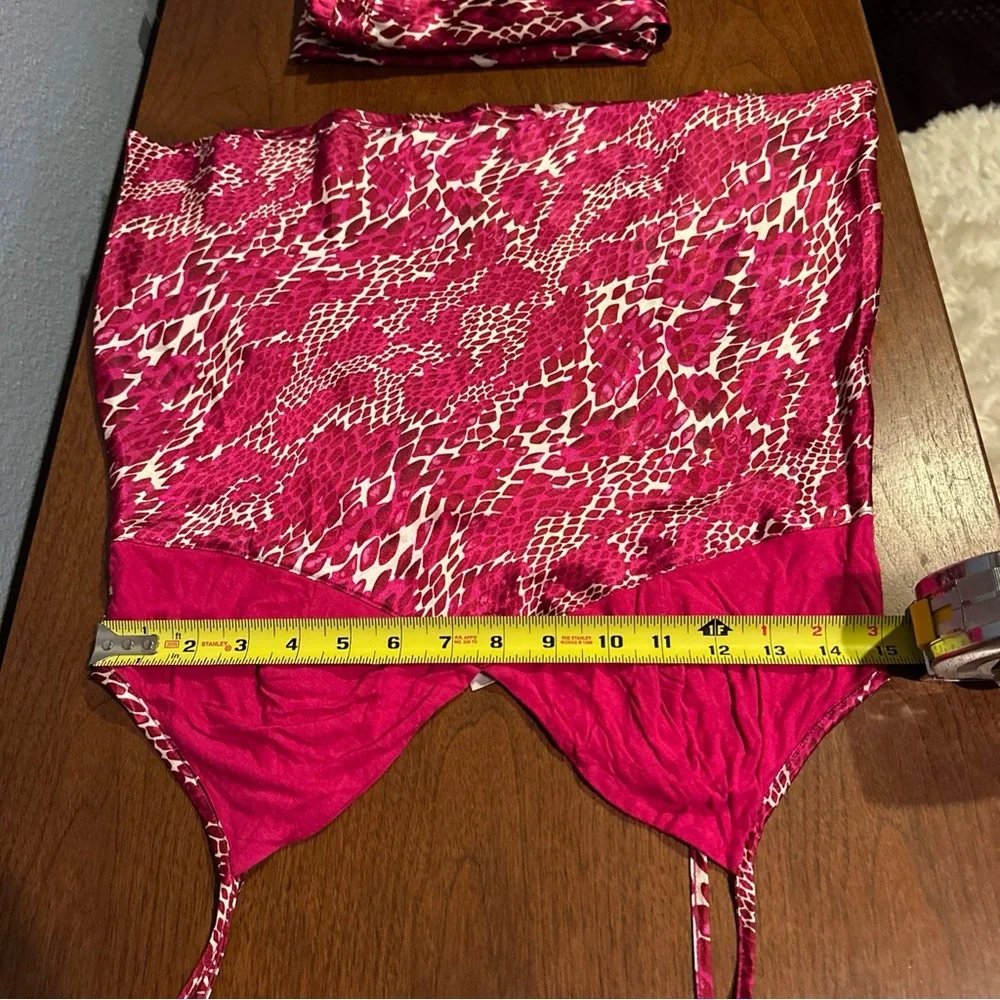 Natori Cruz Satin Snake / Leapord Print Pajama Set Hot Pink Maroon Cream L? - Picture 12 of 14